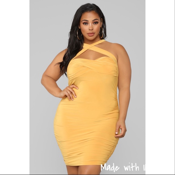 SOLD | Mustard Ruched Mini Dress - Picture 5 of 6